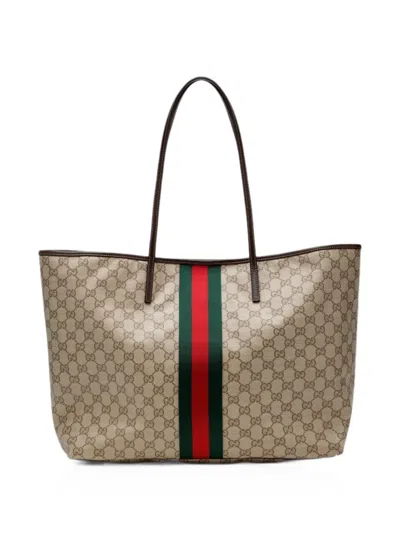 Gucci Large Tribeca Gg Web-stripe Tote Bag In Neutral