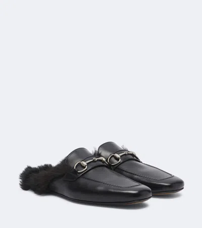 Gucci Larindo Horsebit Shearling-lined Leather Mules In Multi