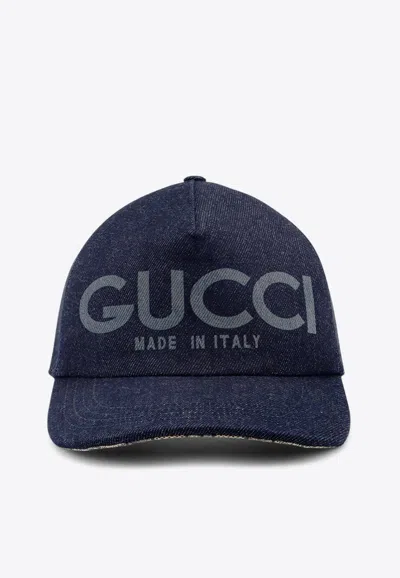 Gucci Lasered Denim Baseball Cap In Blue