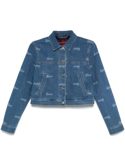 Gucci Lasered Denim Jacket In Blue