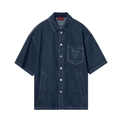 Pre-owned Gucci Lasered Denim Shirt 'midnight Blue' | Men's Size 46