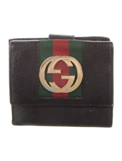Pre-owned Gucci Late 2000's - Early 2010's Web Accent Compact Wallet In Black