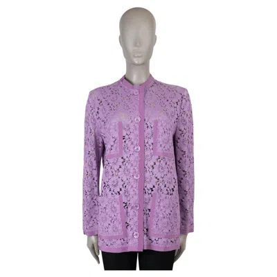 Pre-owned Gucci Lavender Viscose 2018 Floral Lace Overshirt Jacket 42 M In Purple