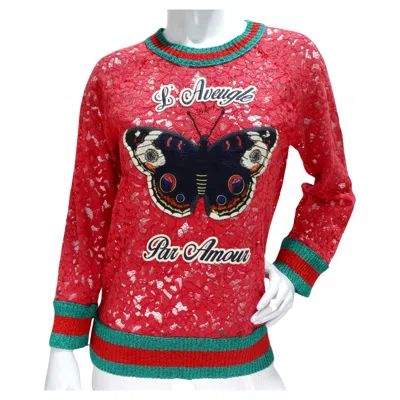 Pre-owned Gucci L'aveugle Par Amour Graphic Print Sweatshirt In Red