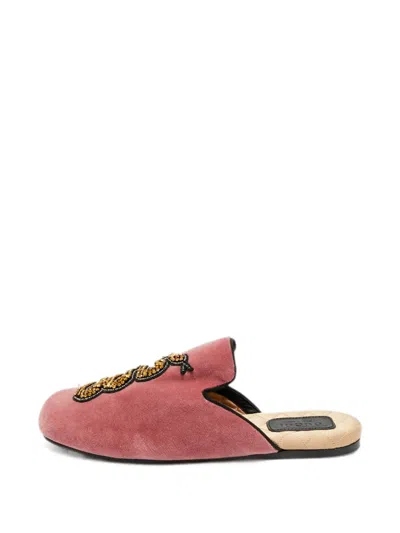 Pre-owned Gucci Lawrence Crystal Snake Mules In Pink
