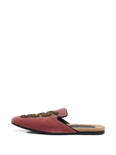 Pre-owned Gucci Lawrence Embellished-snake Mules In Pink