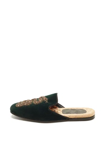 Pre-owned Gucci Lawrence Snake-embellished Mules In Green