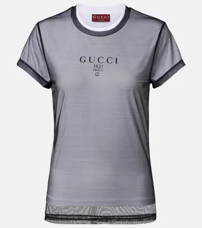 Gucci Layered Cotton-blend Jersey T-shirt In Gray