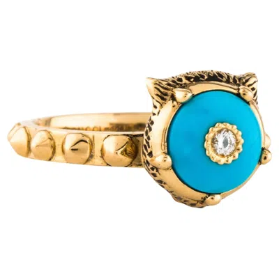 Pre-owned Gucci Le Marche Des Merveilles Turquoise Motif And Diamond Ring Size 6.75 In Multi