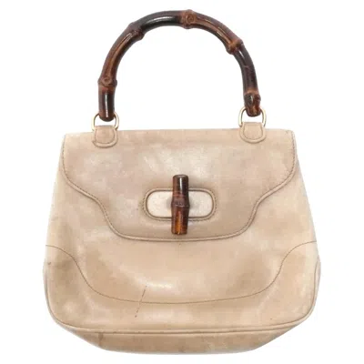 Pre-owned Gucci Leather And Bamboo Handle Handbag In Sand