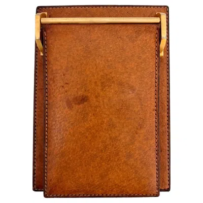 Pre-owned Gucci Leather And Brass Note Pad, 1980s Italy In Brown