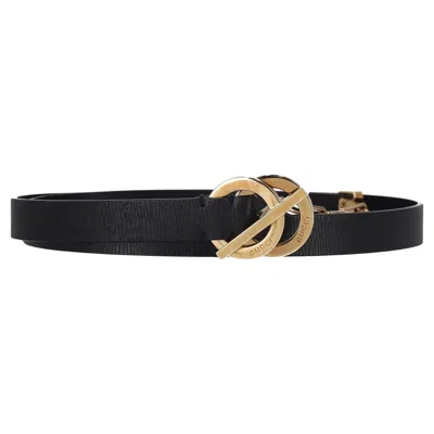 Pre-owned Gucci Leather & Chain T-bar Ring Belt In Black