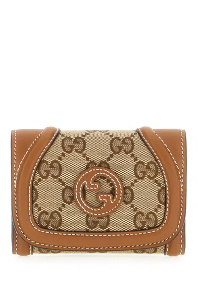Gucci Leather And Gg Fabric Wallet In Neutral