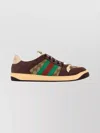 Gucci Leather And Gg Sneakers With Side Stripes In Brown