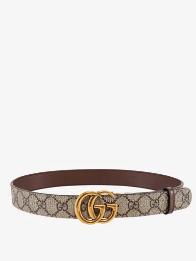 Gucci Leather And Gg Supreme Fabric Gg Belt In Beige