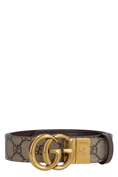 Gucci Leather And Gg Supreme Fabric Reversible Belt In Brown