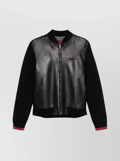 GUCCI LEATHER AND KNIT BOMBER JACKET