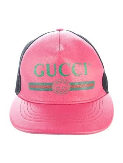 Pre-owned Gucci Leather & Mesh Baseball Hat In Pink