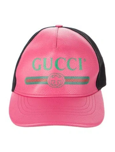 Pre-owned Gucci Leather & Mesh Baseball Hat In Pink