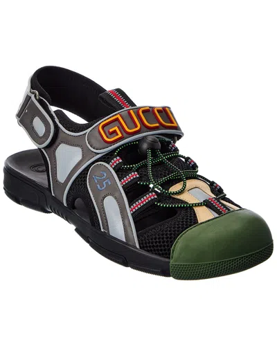 Gucci Leather & Mesh Sandal In Black
