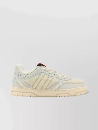 Gucci Leather And Shearling Re-web Sneakers In White