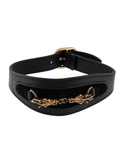 Pre-owned Gucci Leather & Suede Choker Necklace In Black