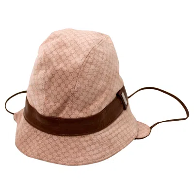 Pre-owned Gucci Leather & Suede Pink Gg Logo Kids Cloche Hat