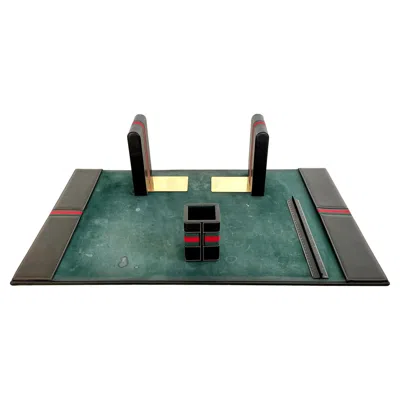 Pre-owned Gucci Leather And Velvet Desk Set, 1980s Italy In Gray