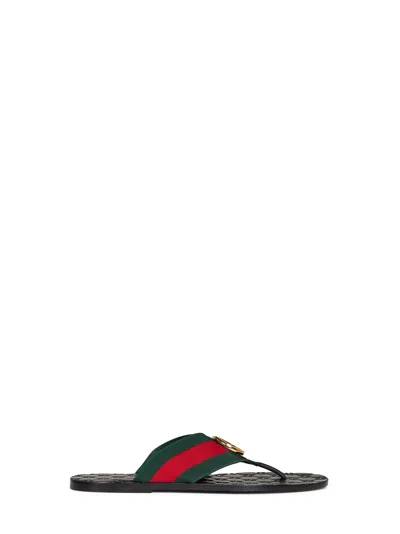 Gucci Leather And Web Ribbon Riviera Thong Sandals In Multi