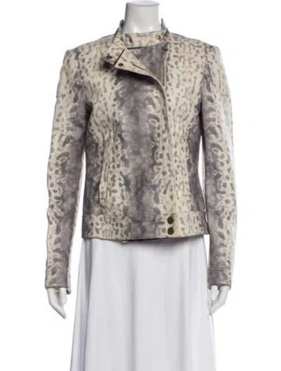 Pre-owned Gucci Leather Animal Print Biker Jacket In Neutral