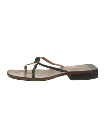 Pre-owned Gucci Leather Animal Print Flip Flops In Brown