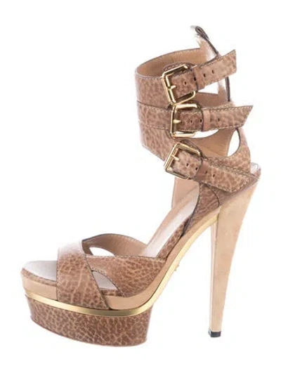 Pre-owned Gucci Leather Animal Print Gladiator Sandals In Brown