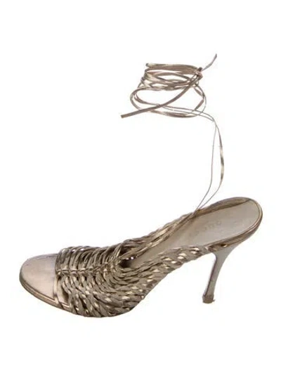 Pre-owned Gucci Leather Animal Print Gladiator Sandals In Gold