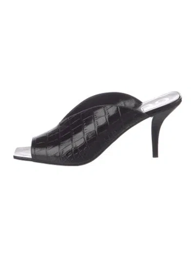 Pre-owned Gucci Leather Animal Print Mules In Black