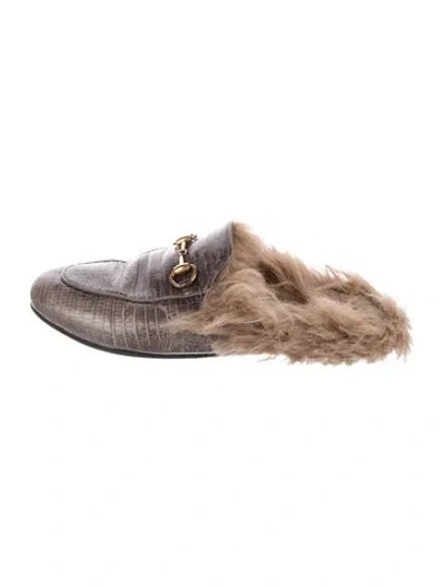 Pre-owned Gucci Leather Animal Print Mules In Neutral