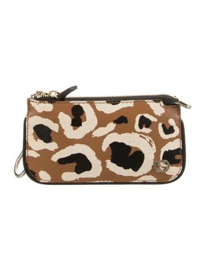 Pre-owned Gucci Leather Animal Print Pouch In Neutral