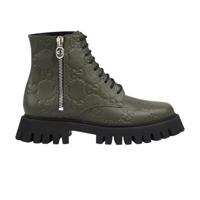 Pre-owned Gucci Leather Ankle Boot 'gg Monogram - Dark Vintage Olive' | Green | Men's Size 9