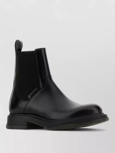 Gucci Leather Ankle Boots Block Heel Pull Tab In Black