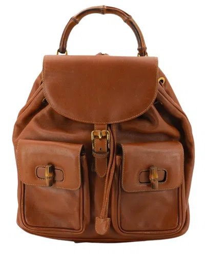 Gucci Leather Backpack Bamboo (authentic Pre-loved) In Brown