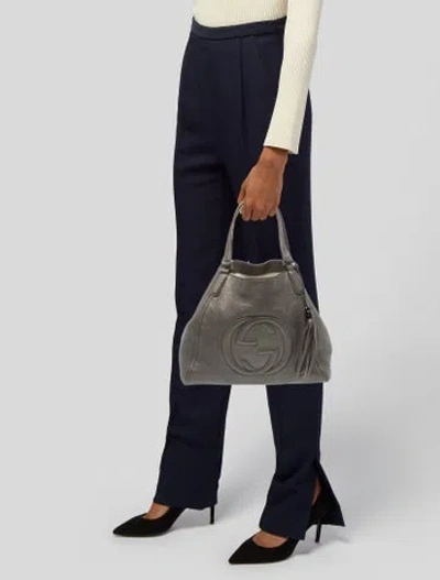 Pre-owned Gucci Leather Backpack In Gray