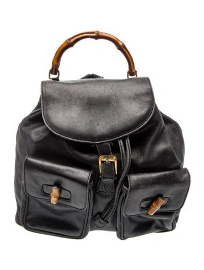 Pre-owned Gucci Leather Backpack Medium Vintage In Black