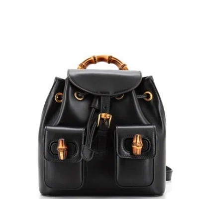 Pre-owned Gucci Leather Bamboo Backpack In Black