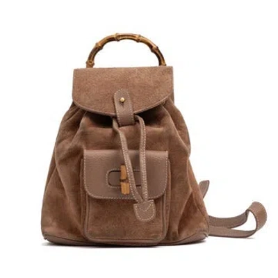 Pre-owned Gucci Leather Bamboo Backpack In Brown