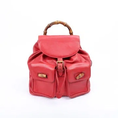 Pre-owned Gucci Leather Bamboo Backpack In Red