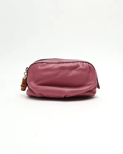 Gucci Leather Bamboo Pouch In Pink