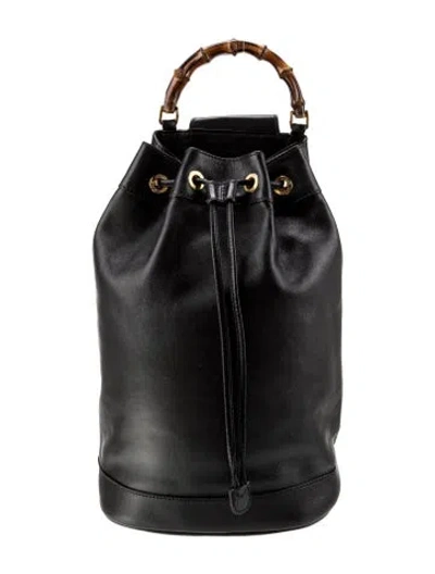 Pre-owned Gucci Leather Bamboo Sling Backpack In Black