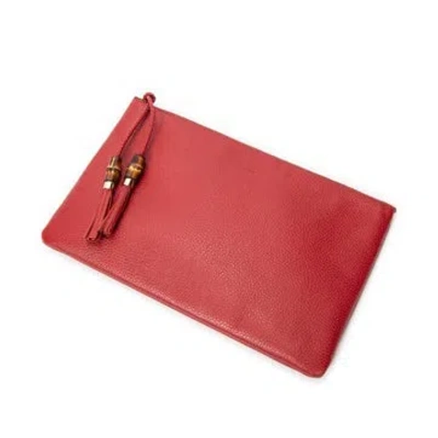 Pre-owned Gucci Leather Bamboo Tassel Zip Clutch In Red