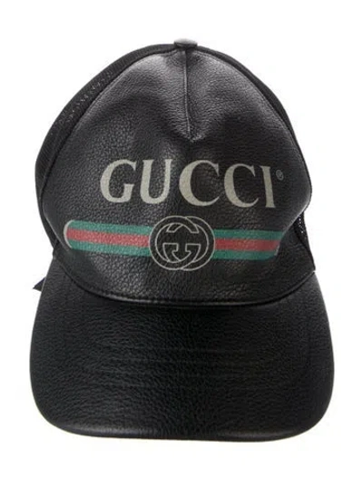Pre-owned Gucci Leather Baseball Cap In Black