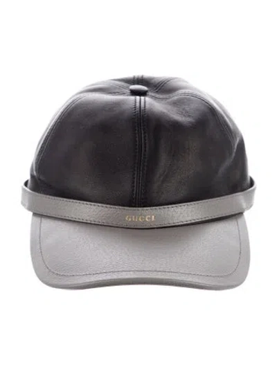 Pre-owned Gucci Leather Baseball Hat In Black