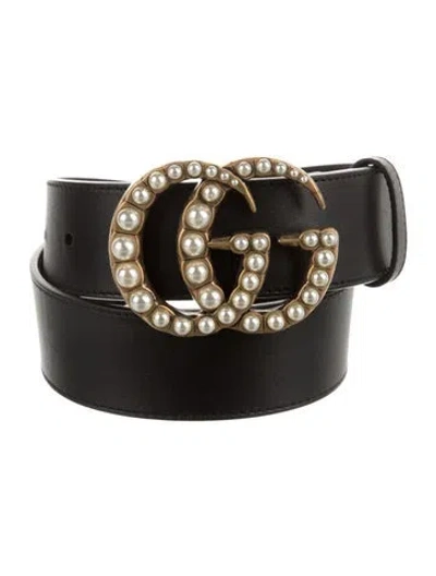 Pre-owned Gucci Leather Beaded Accents Belt W/ Tags In Black